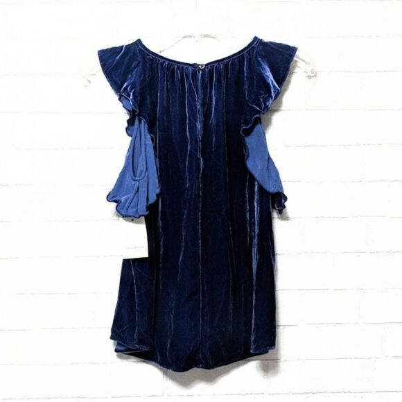 NWT GAP Velvet Ruffle Blue Flutter Sleeve Top XS - Picture 5 of 8